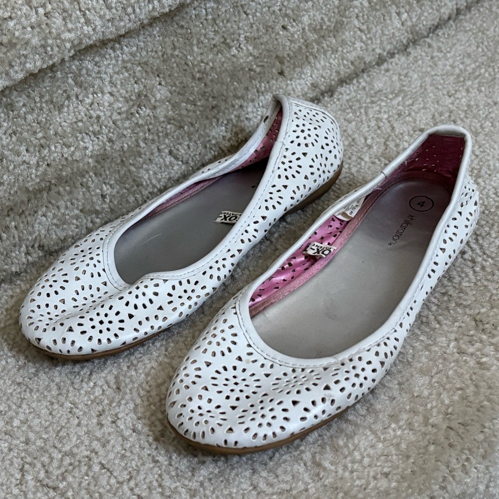 White Perforated Ballet Flats